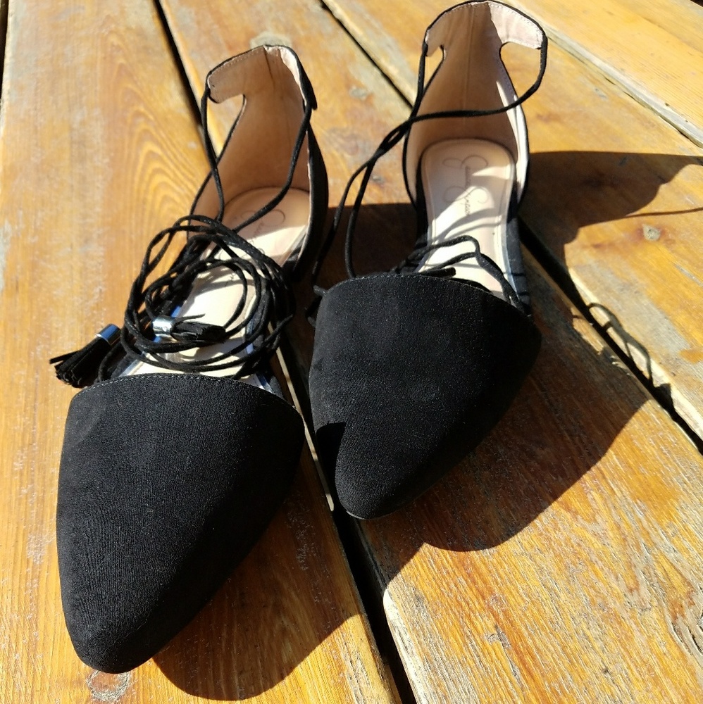 Jessica Simpson Ankle Wrap Black Flats